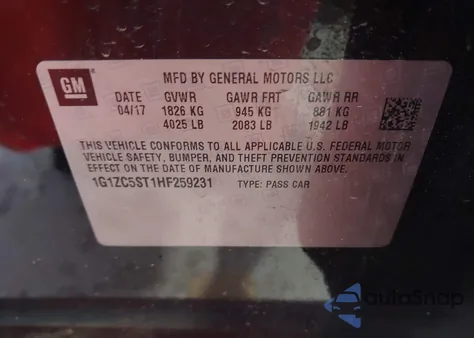 2017 Chevrolet Malibu Ls из США, поврежденный, VIN 1G1ZC5ST1HF259231